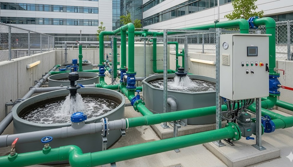 Compact underground Sewage Treatment Plant installation for a hospital