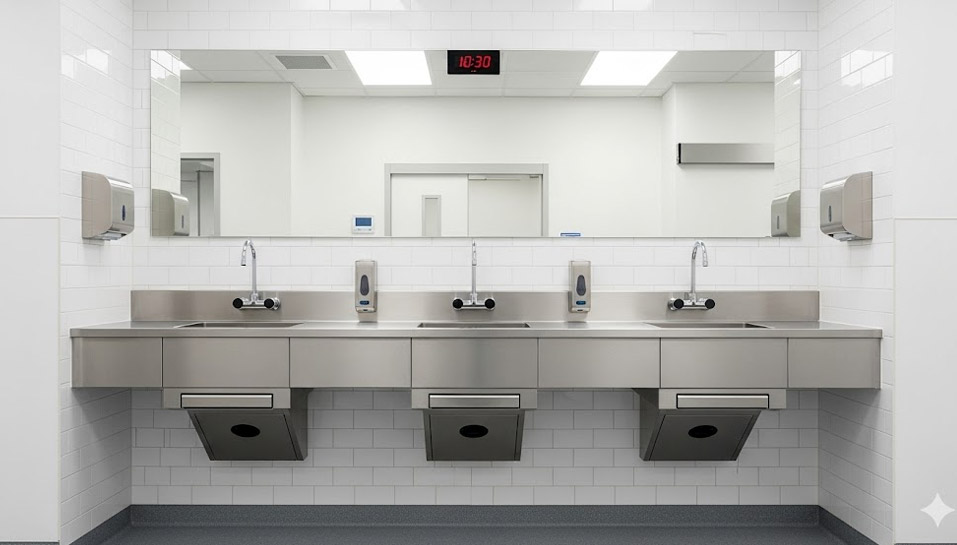 Surgeon Scrub Sink with Sensor Faucets and Soap Dispensers